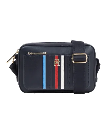 Geanta crossbody de piele ecologica cu buzunar exterior, Bleumarin
