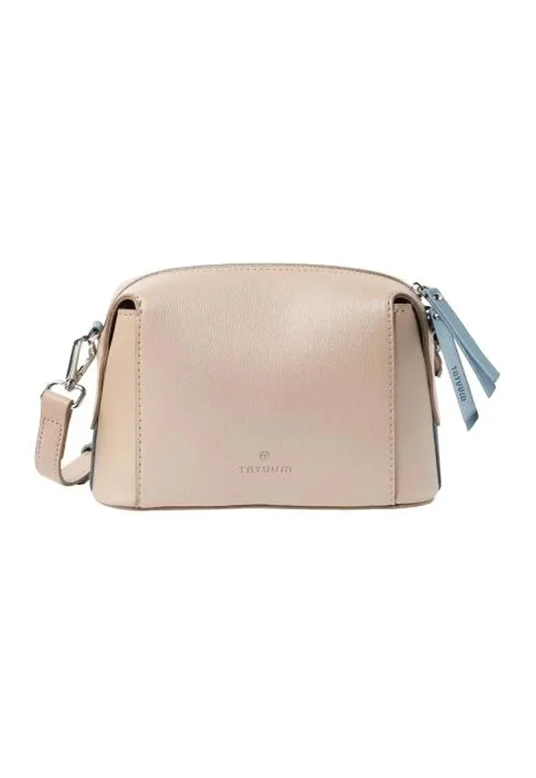 Geanta crossbody de piele ecologica, Albastru lavanda/Maro nisip