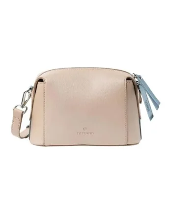 Geanta crossbody de piele ecologica, Albastru lavanda/Maro nisip