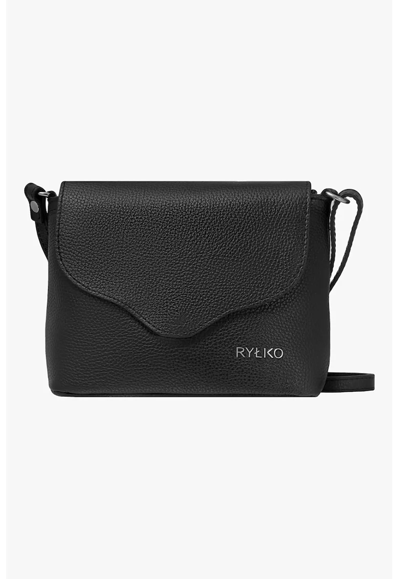 Geanta crossbody din piele cu clapa, Negru