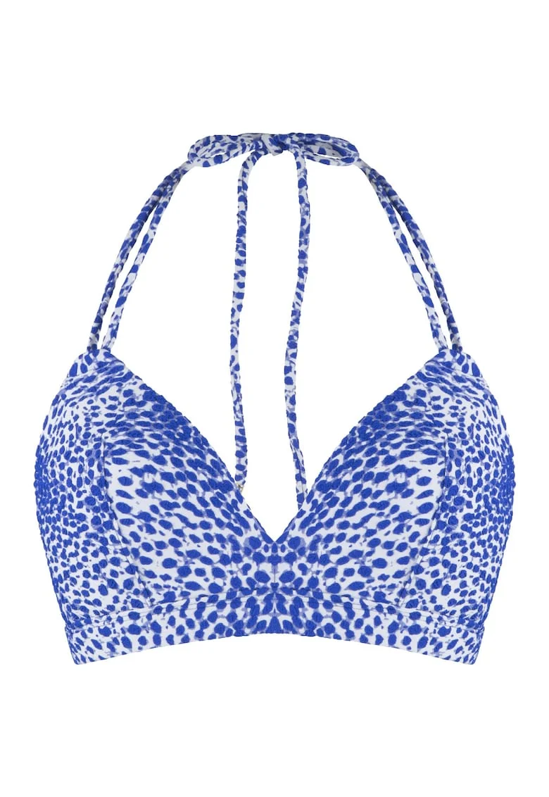 Sutien de baie halter cu sustinere metalica, Alb/Albastru