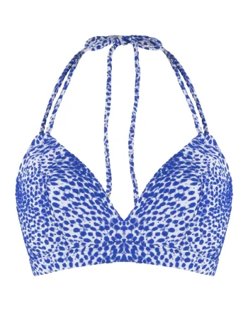 Sutien de baie halter cu sustinere metalica, Alb/Albastru