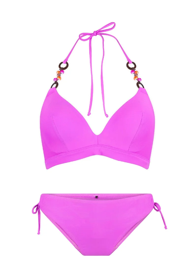 Costum de baie din doua piese cu sutien cu burete, Roz