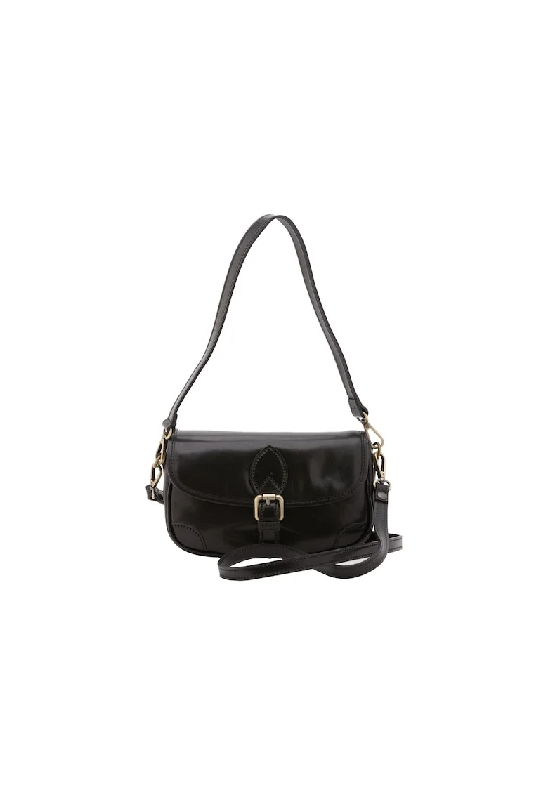 Geanta crossbody de piele cu bareta detasabila, Negru