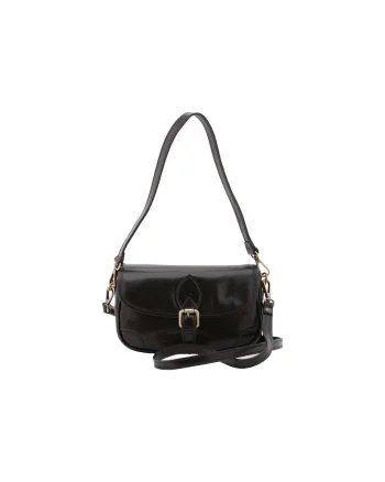 Geanta crossbody de piele cu bareta detasabila, Negru
