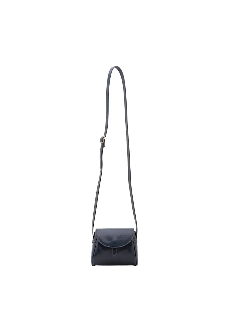 Geanta crossbody de piele cu inchidere cu capsa, Albastru
