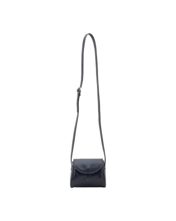 Geanta crossbody de piele cu inchidere cu capsa, Albastru