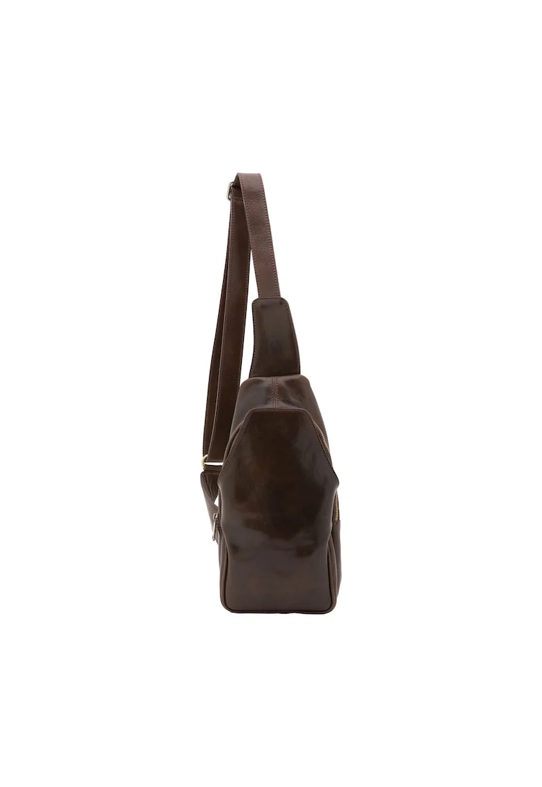 Geanta crossbody cu bareta ajustabila, Maro inchis