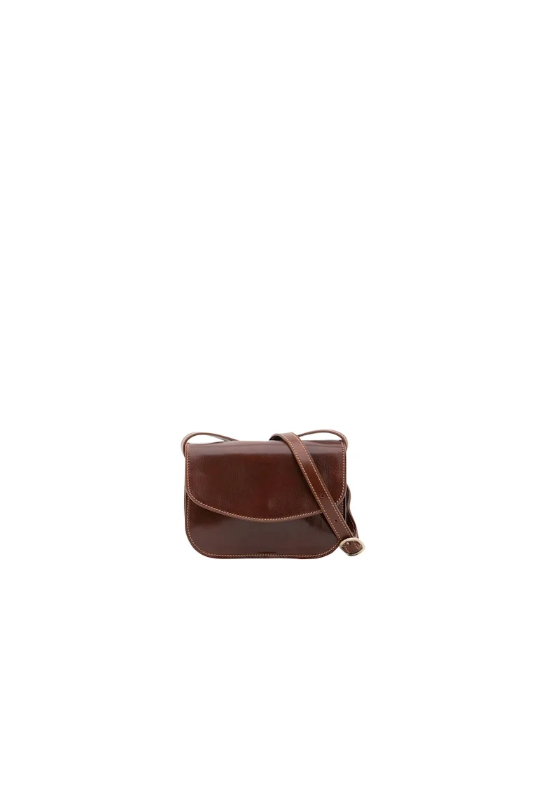 Geanta crossbody din piele cu buzunar cu fermoar, Maro