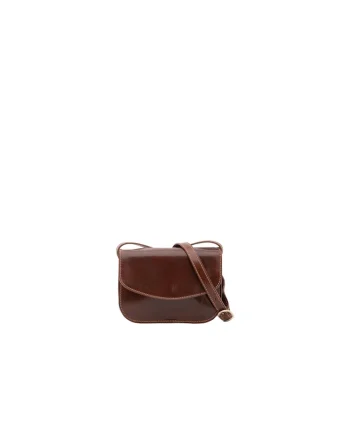 Geanta crossbody din piele cu buzunar cu fermoar, Maro