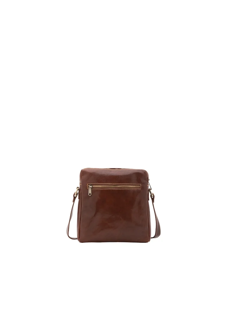 Geanta crossbody de piele cu bareta ajustabila, Maro