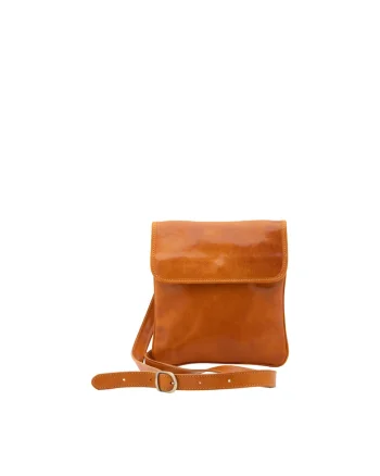 Geanta crossbody de piele cu buzunar cu fermoar, Galben mustar