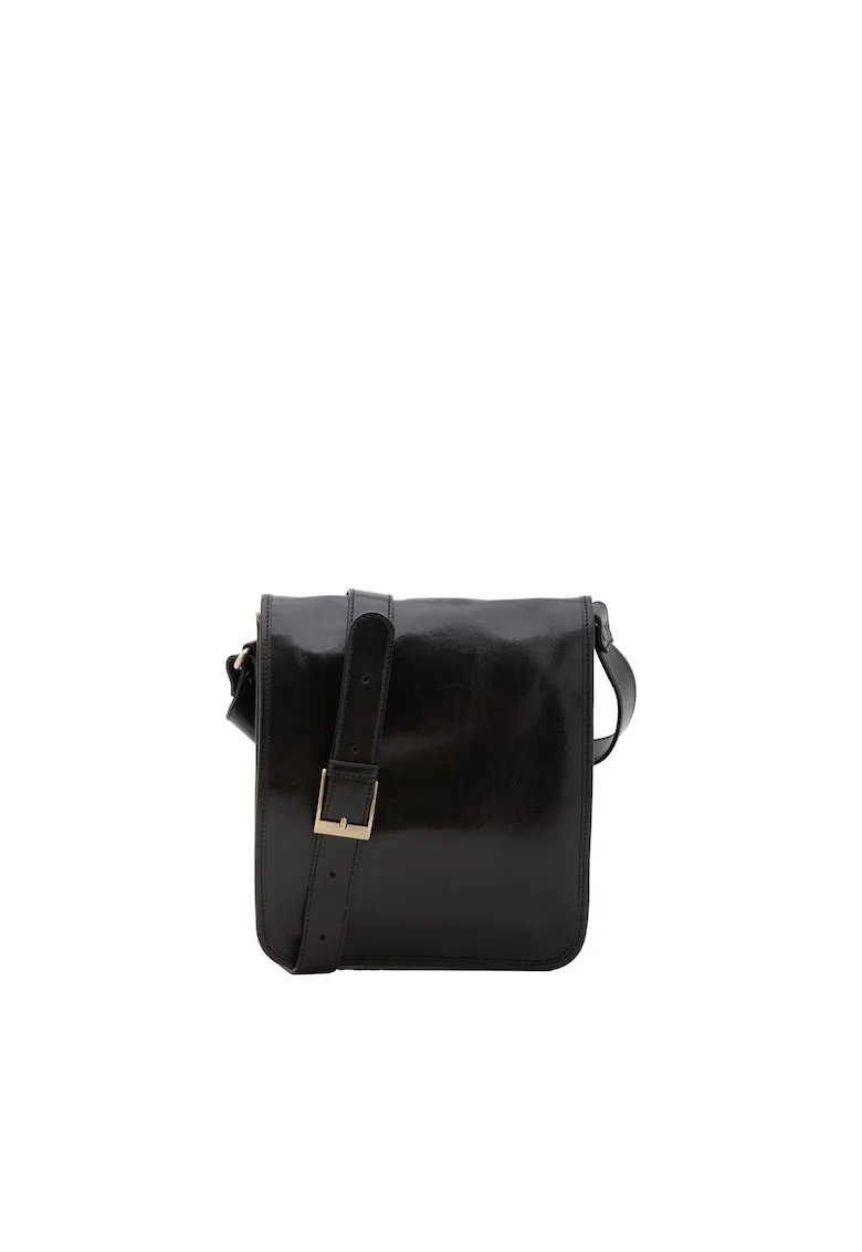 Geanta crossbody de piele cu bareta ajustabila, Negru