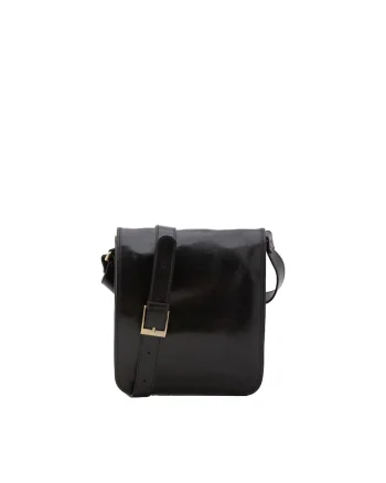 Geanta crossbody de piele cu bareta ajustabila, Negru