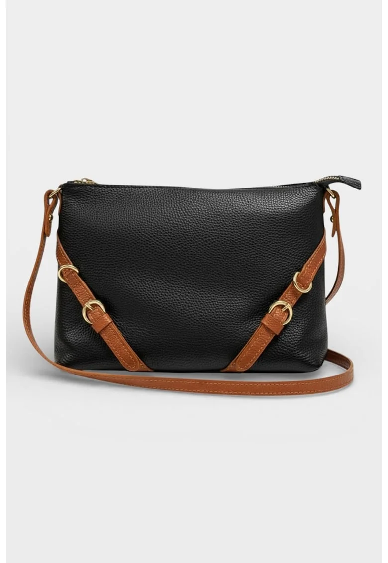 Geanta crossbody de piele cu aspect texturat, Negru