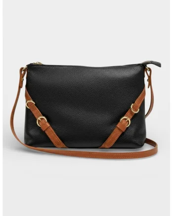 Geanta crossbody de piele cu aspect texturat, Negru