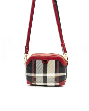 Geanta crossbody de piele ecologica cu imprimeu, Rosu, Negru, Alb murdar, Rosu/Negru/Alb murdar, 17x23x11