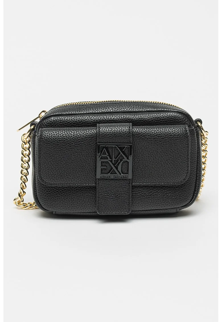 Geanta crossbody cu bareta din lant, Negru