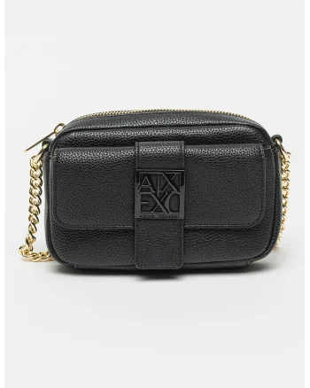 Geanta crossbody cu bareta din lant, Negru