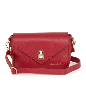 Geanta crossbody din piele cu sistem metalic, Visiniu