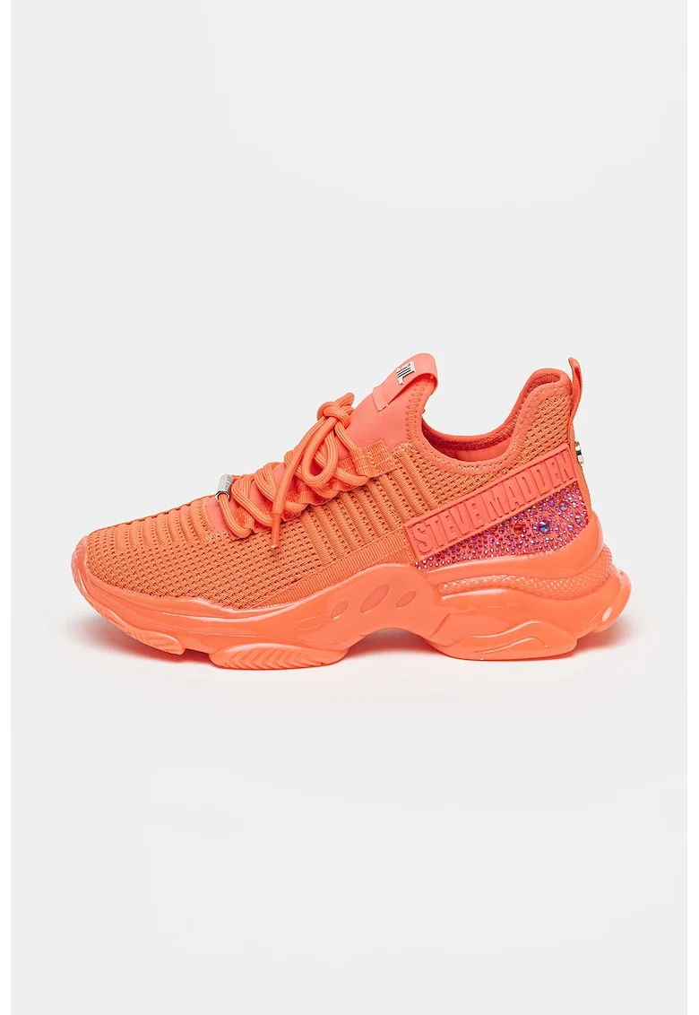 Pantofi sport slip-on din material textil cu strasuri, Coral/Ametist