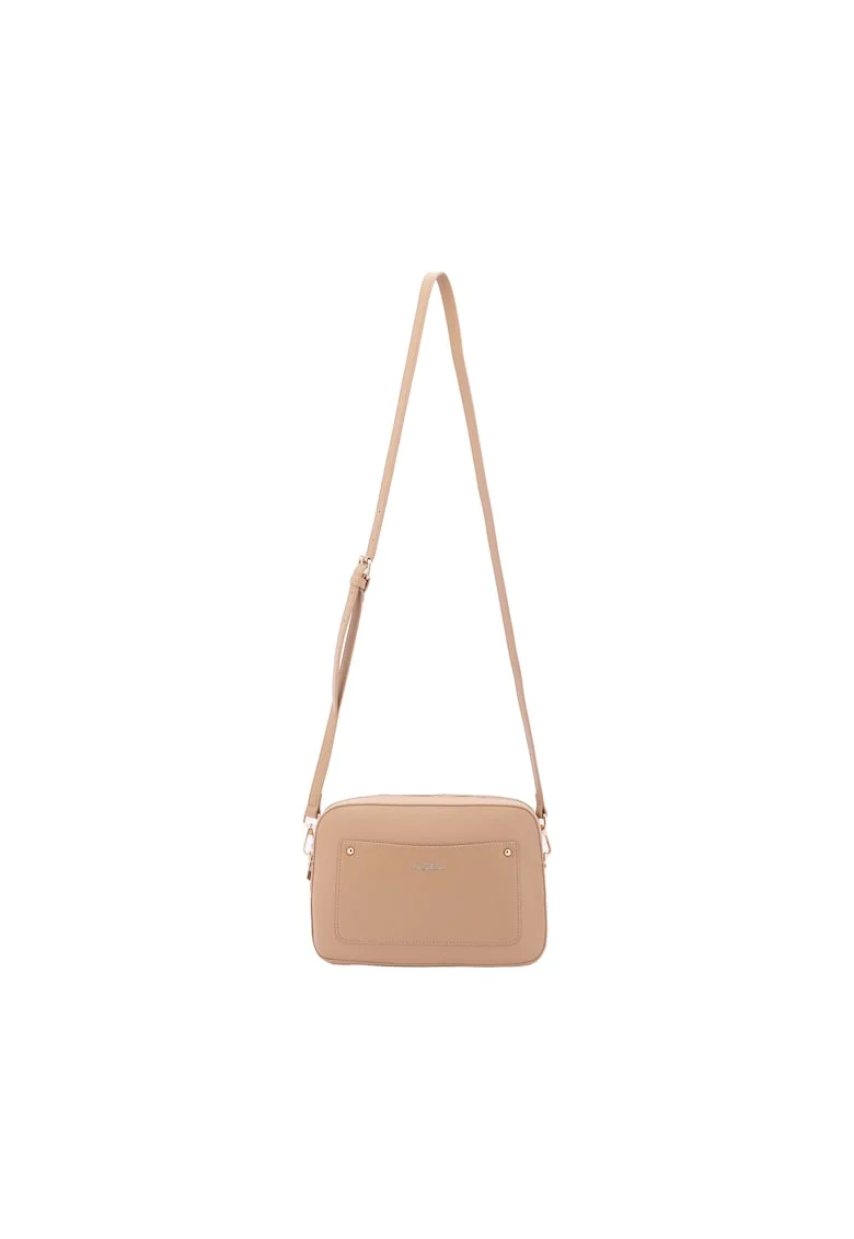 Geanta crossbody cu fermoar si bareta ajustabila, Maro nisip