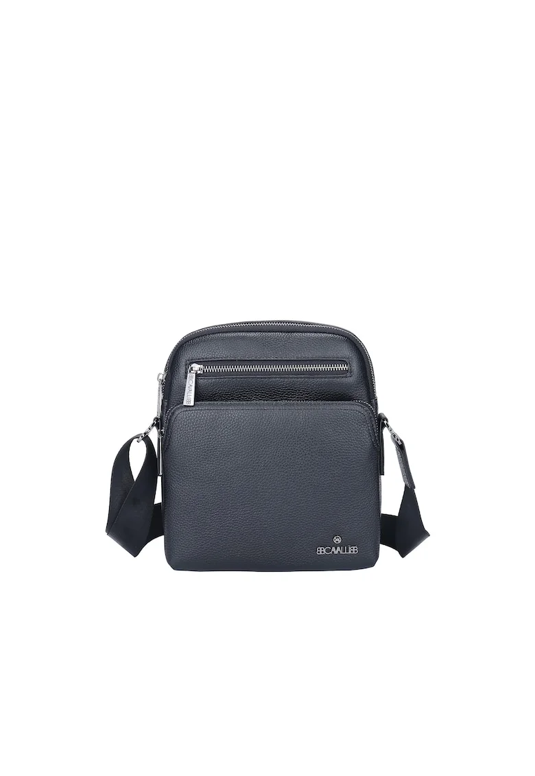 Geanta crossbody de piele cu buzunare multiple, Negru