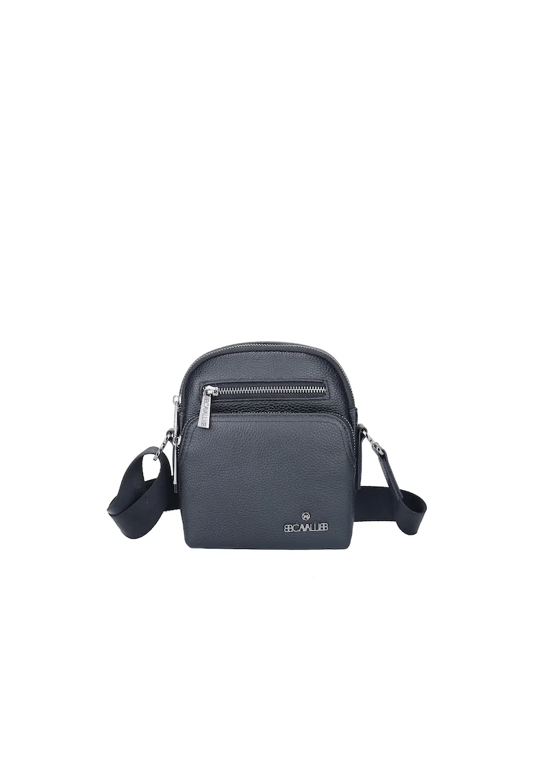 Geanta crossbody de piele cu logo, Negru