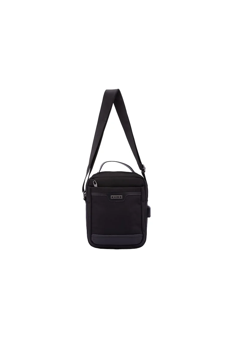Geanta crossbody din material textil, cu maner, Negru