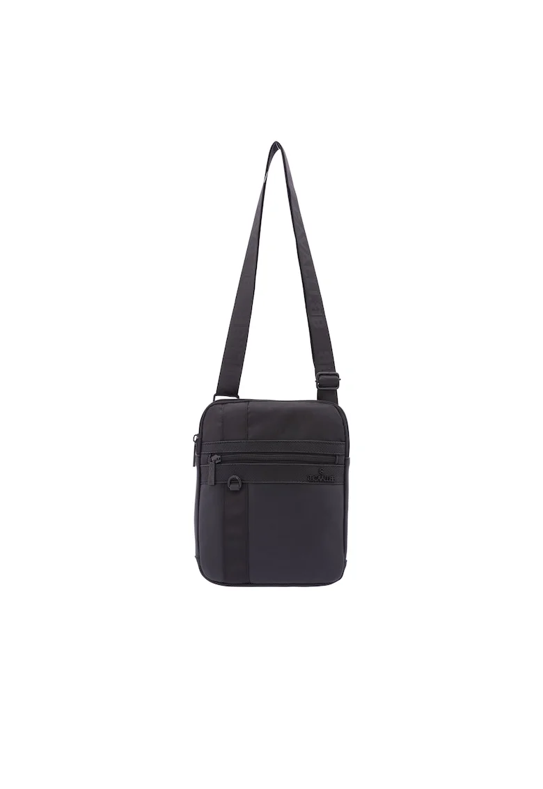 Geanta crossbody cu buzunare cu fermoar, Negru