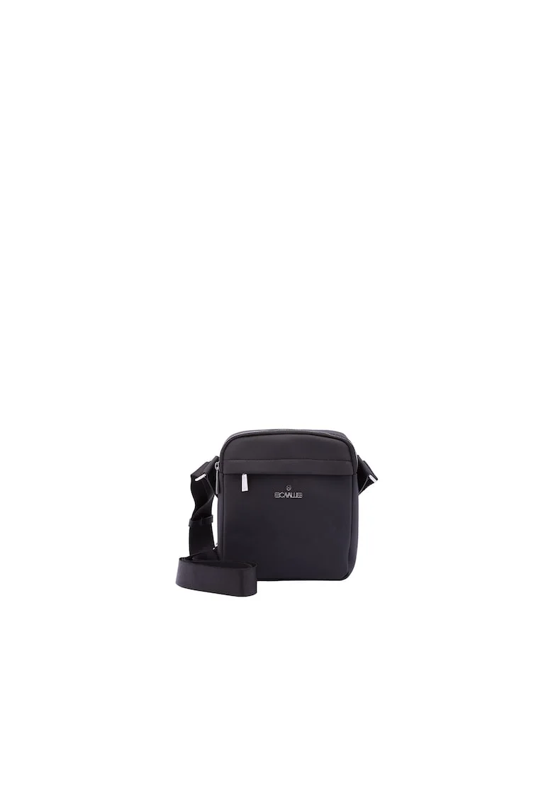 Geanta crossbody cu buzunar frontal cu fermoar, Negru