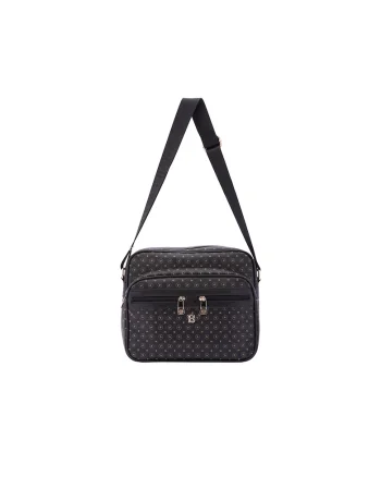 Geanta crossbody de piele ecologica cu model si buzunare multiple, Negru