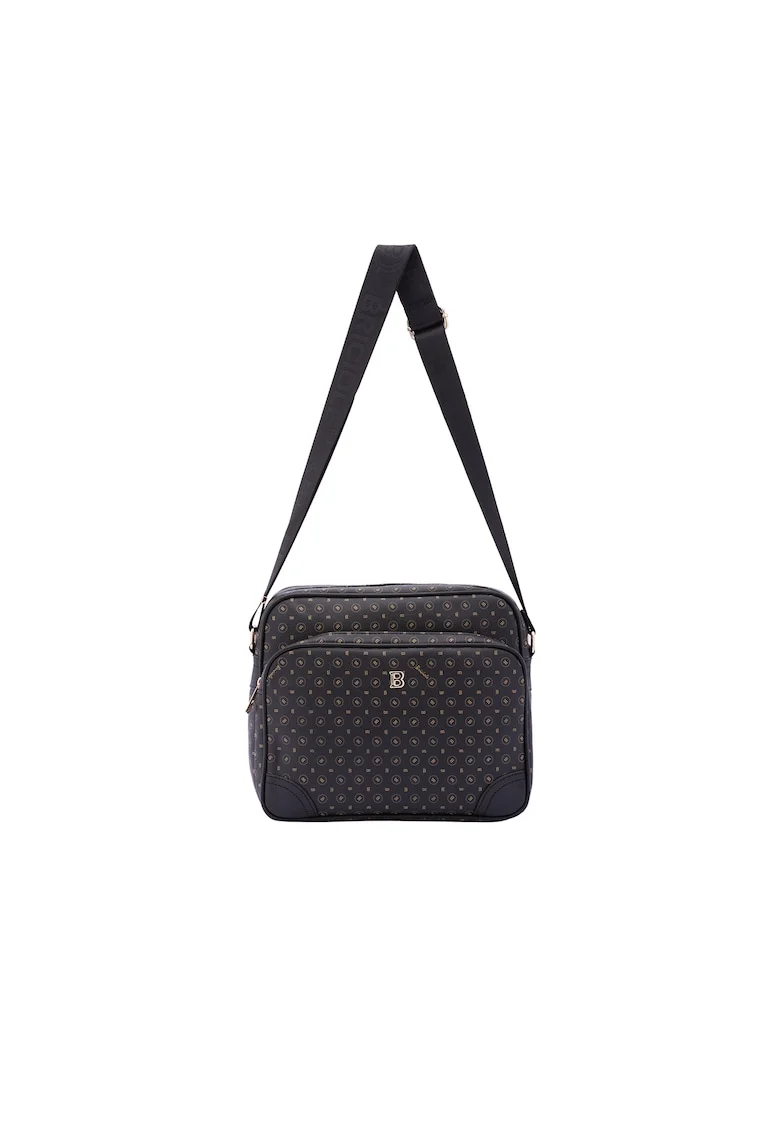 Geanta crossbody de piele ecologica cu model, Negru