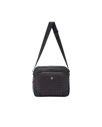 Geanta crossbody de piele ecologica cu model, Negru