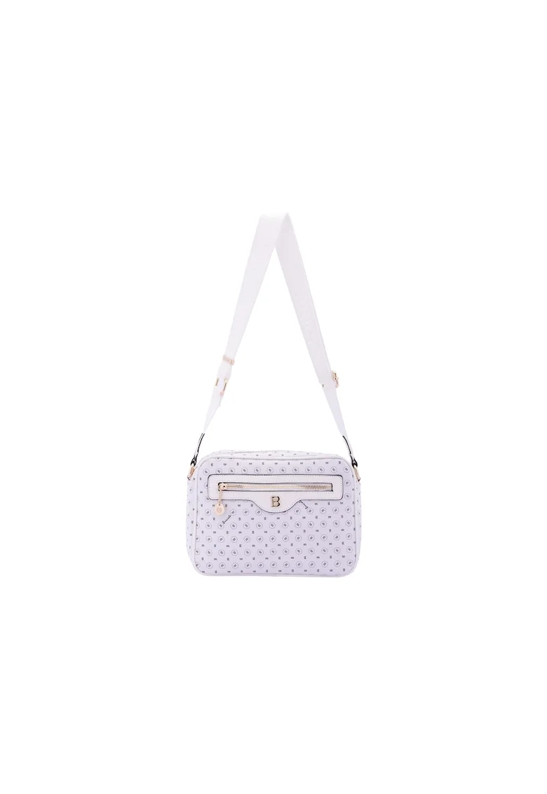 Geanta crossbody de piele ecologica cu model si buzunar frontal, Alb