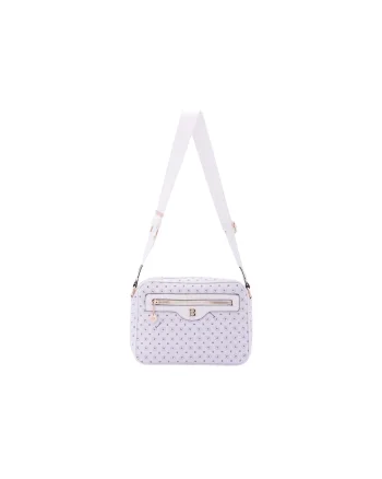 Geanta crossbody de piele ecologica cu model si buzunar frontal, Alb