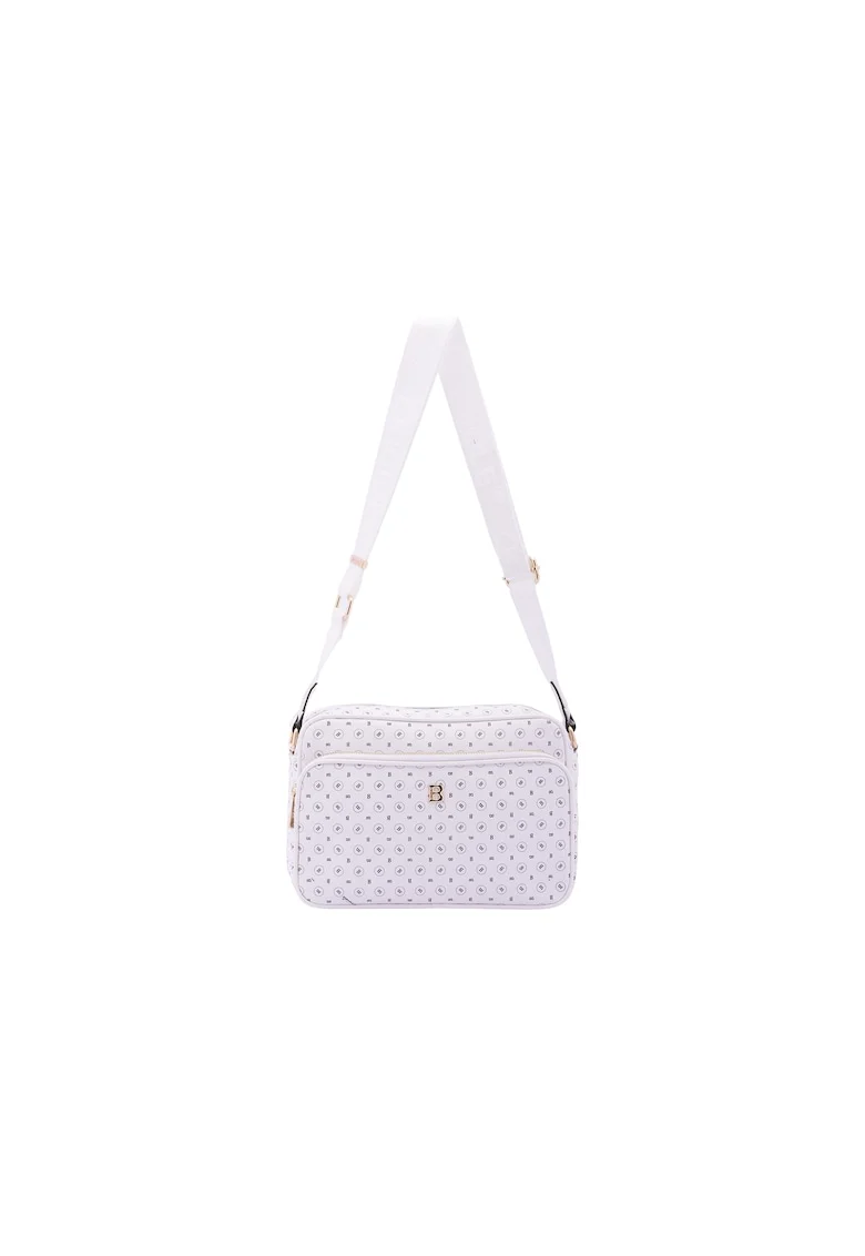 Geanta crossbody de piele ecologica cu model si bareta cu logo, Alb