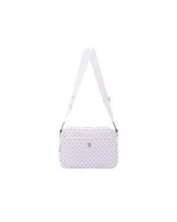 Geanta crossbody de piele ecologica cu model si bareta cu logo, Alb