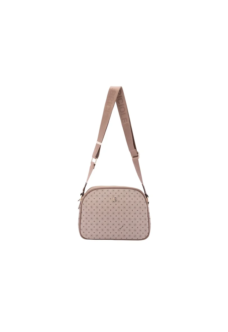 Geanta crossbody de piele ecologica cu model si bareta cu logo, Kaki