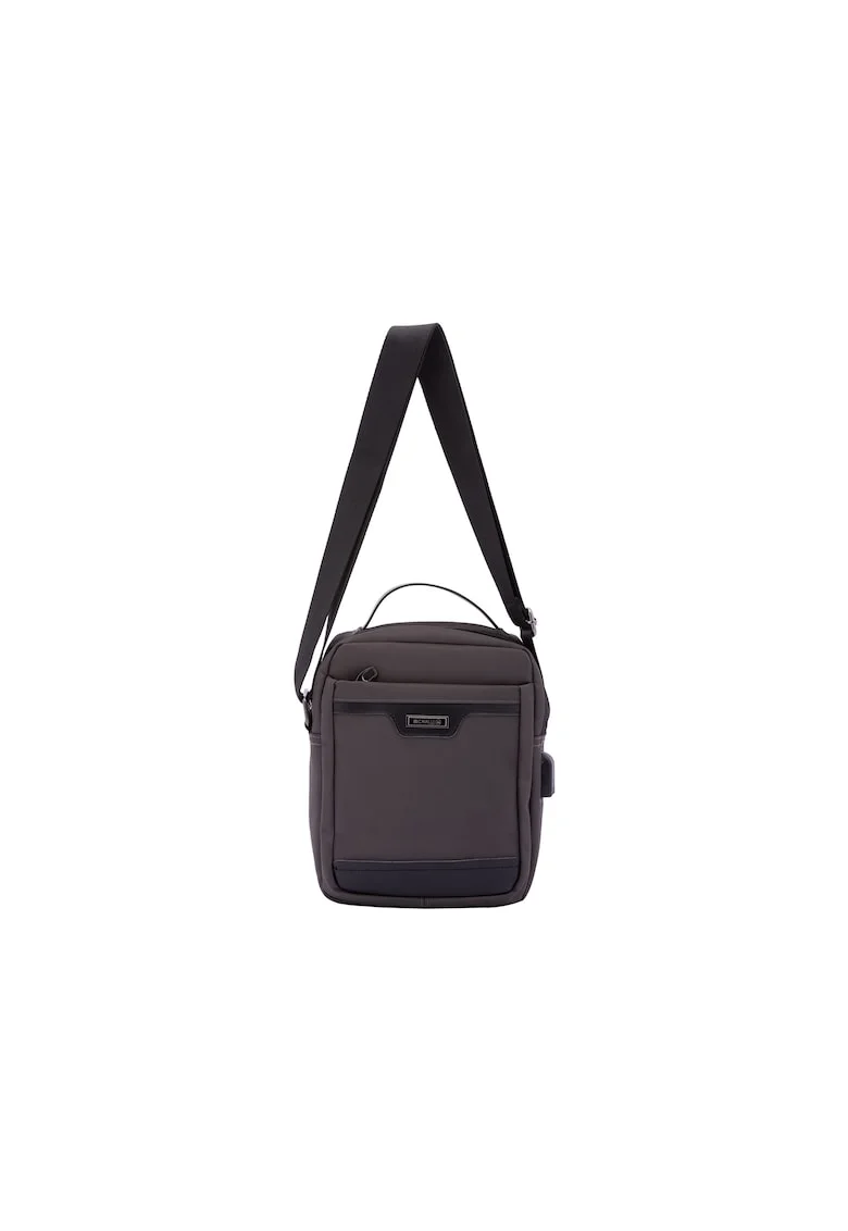 Geanta crossbody din material textil, cu maner, Gri inchis