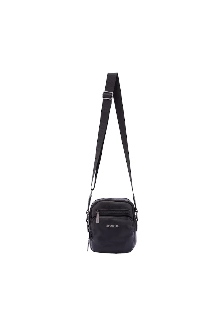 Geanta crossbody de piele ecologica cu buzunare multiple, Negru