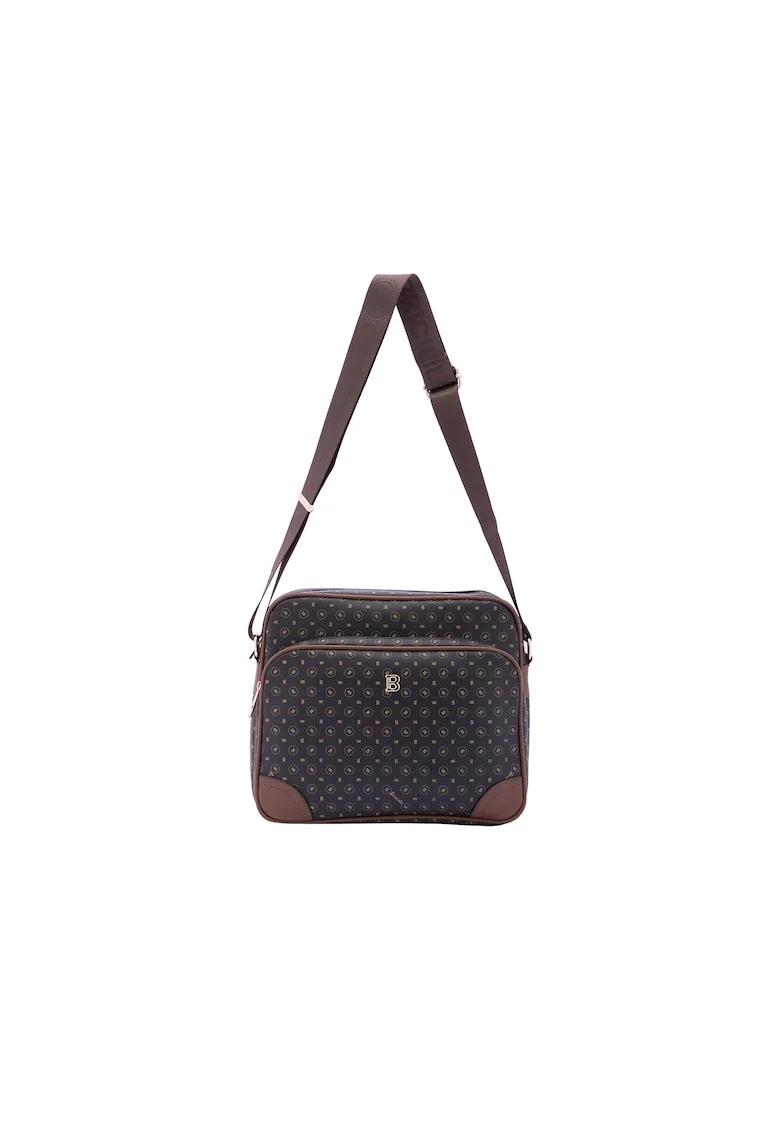 Geanta crossbody de piele ecologica cu model, Negru/Maro