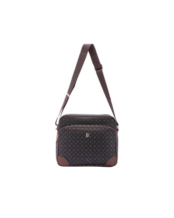 Geanta crossbody de piele ecologica cu model, Negru/Maro