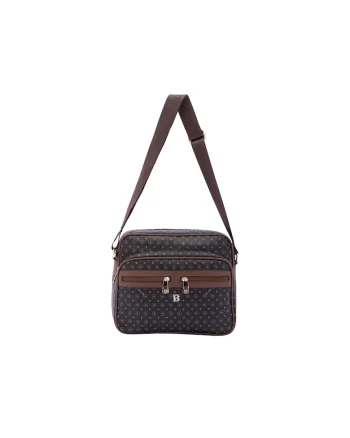 Geanta crossbody de piele ecologica cu model si buzunare multiple, Negru/Maro