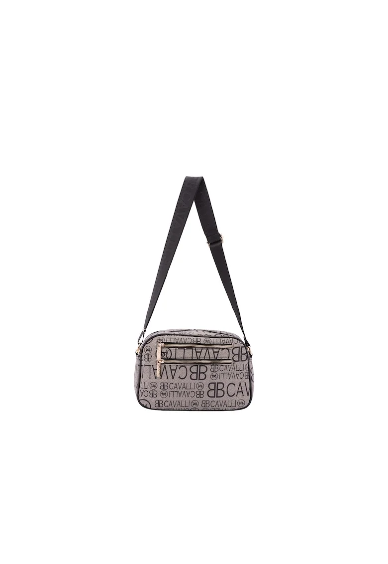 Geanta crossbody cu model, Negru/Bej deschis