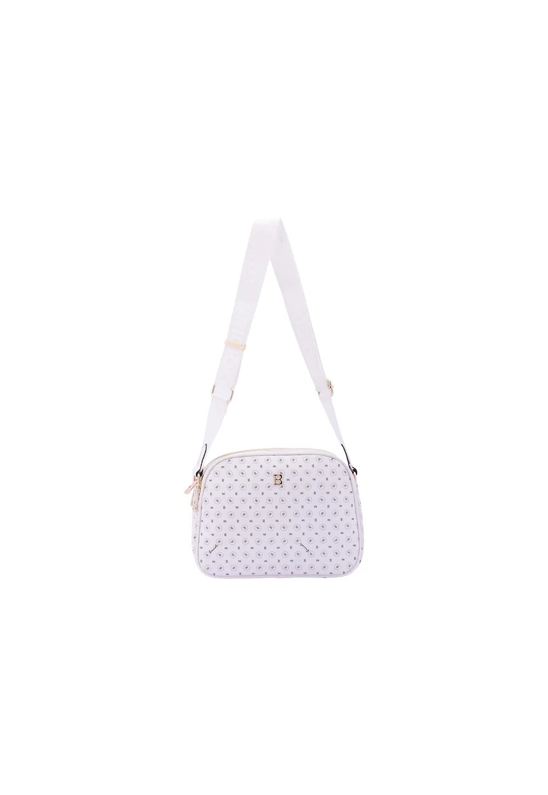 Geanta crossbody de piele ecologica cu model si bareta cu logo, Alb