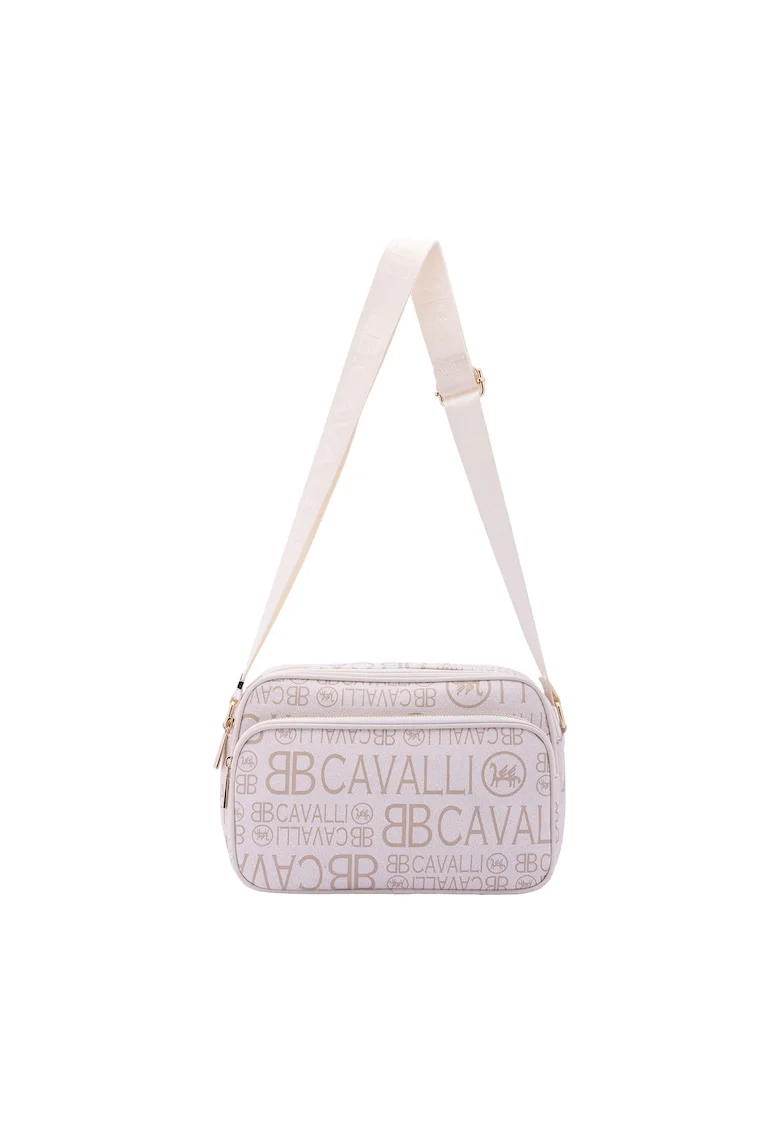 Geanta crossbody cu model logo si bareta ajustabila, Bej