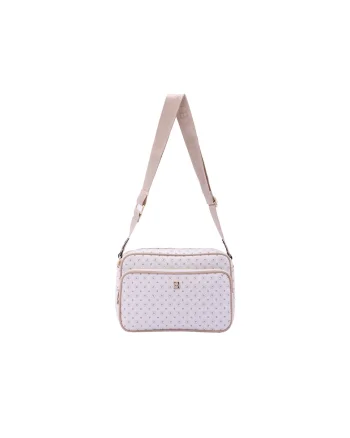 Geanta crossbody de piele ecologica cu model si bareta cu logo, Bej