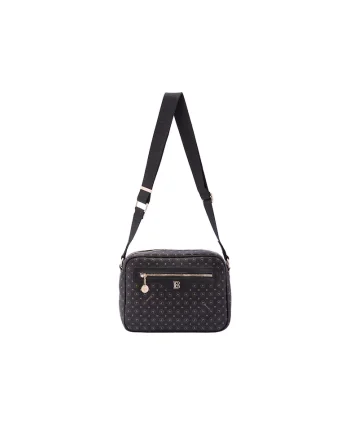 Geanta crossbody de piele ecologica cu model si buzunar frontal, Negru