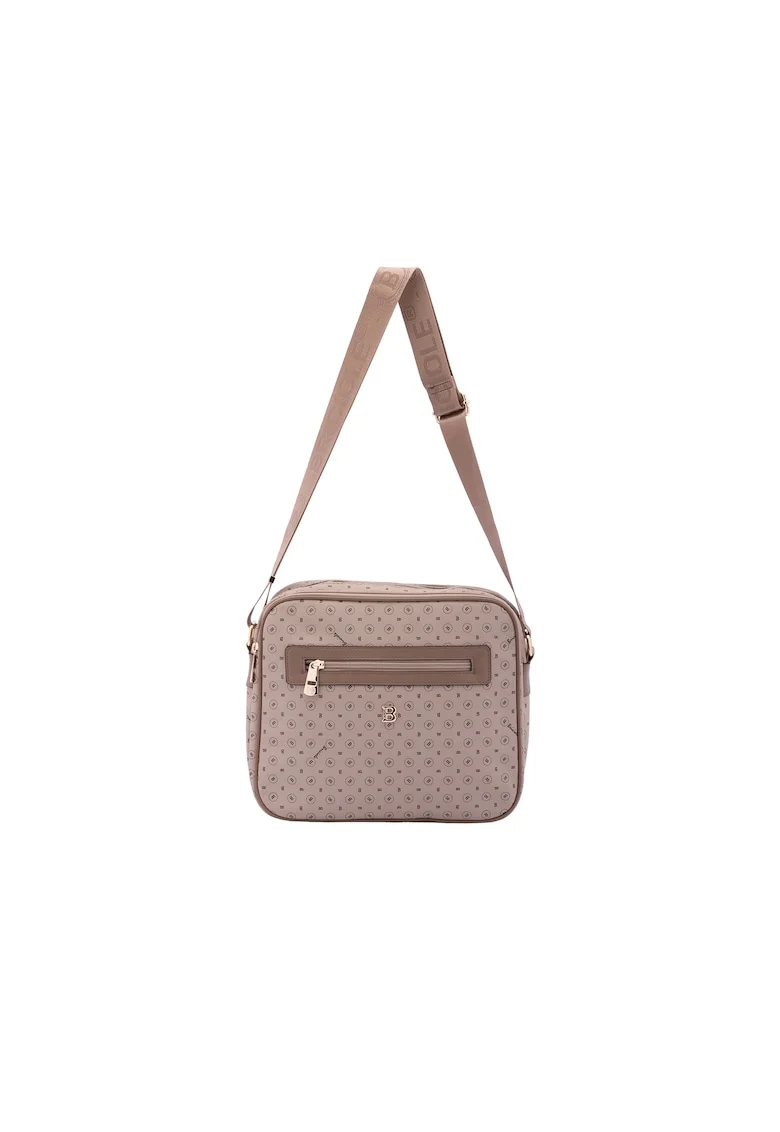 Geanta crossbody de piele ecologica cu model si bareta cu logo, Kaki